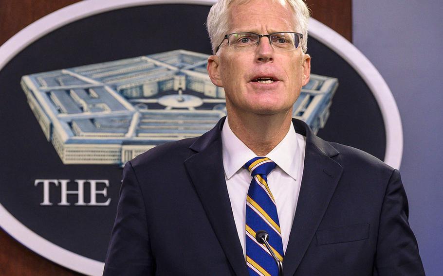 Acting Defense Secretary Christopher C. Miller briefs reporters from the Pentagon, Washington, D.C. Nov. 17, 2020.