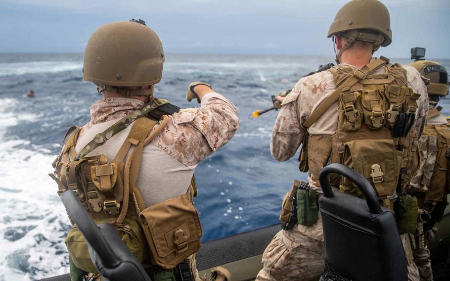 U.S. Marines with 2nd Reconnaissance Battalion, 2nd Marine Division participate in visit, board, search and seizure training with Dutch marines near Savaneta, Aruba, Nov. 13, 2020. The 2nd Marine Division has started randomly testing troops for LSD following a series of drug-related incidents, officials said on Nov. 30, 2020.




