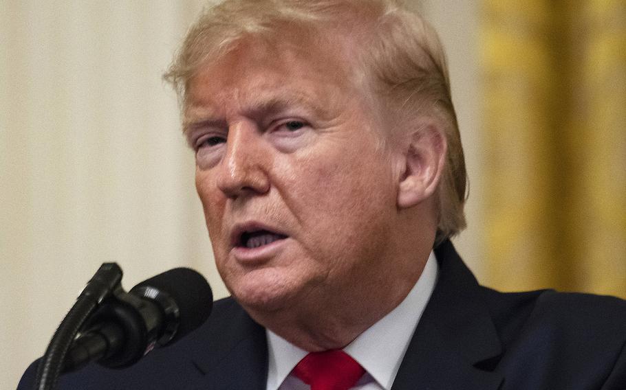 President Donald Trump speaks to a gathering of mayors from around the U.S. in the East Room of the White House, January 25, 2020.