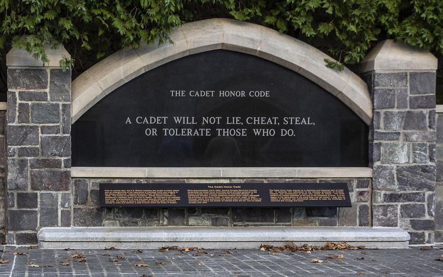 The Honor Plaza at the U.S. Military Academy in West Point, N.Y., spells out the Cadet Honor Code.
