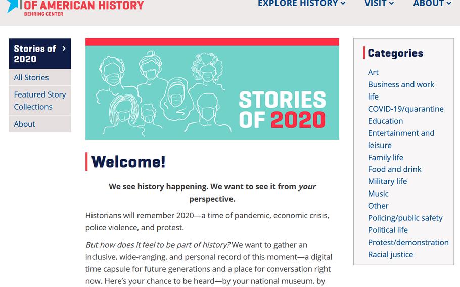 The Smithsonian's Stories of 2020 web page.