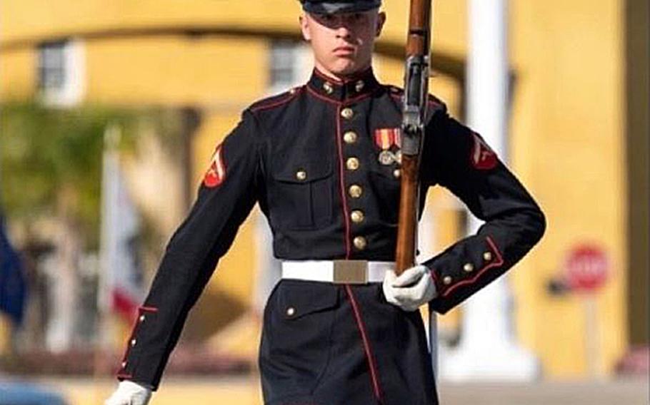 Lance Cpl. Davis Mosqueda was shot and killed while on leave in his Idaho hometown last week. He was a member of the Marine Corps' high-profile silent drill platoon.




