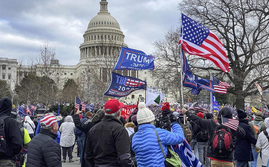 Supporters of President Donald Trump move toward the U.S. Capitol on Jan. 6, 2021.