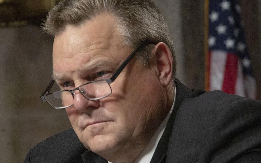 In a June 27, 2018. photo, Senate Veterans' Affairs Committee Ranking Member Jon Tester, D-Mont., listens during a hearing on Capitol Hill.