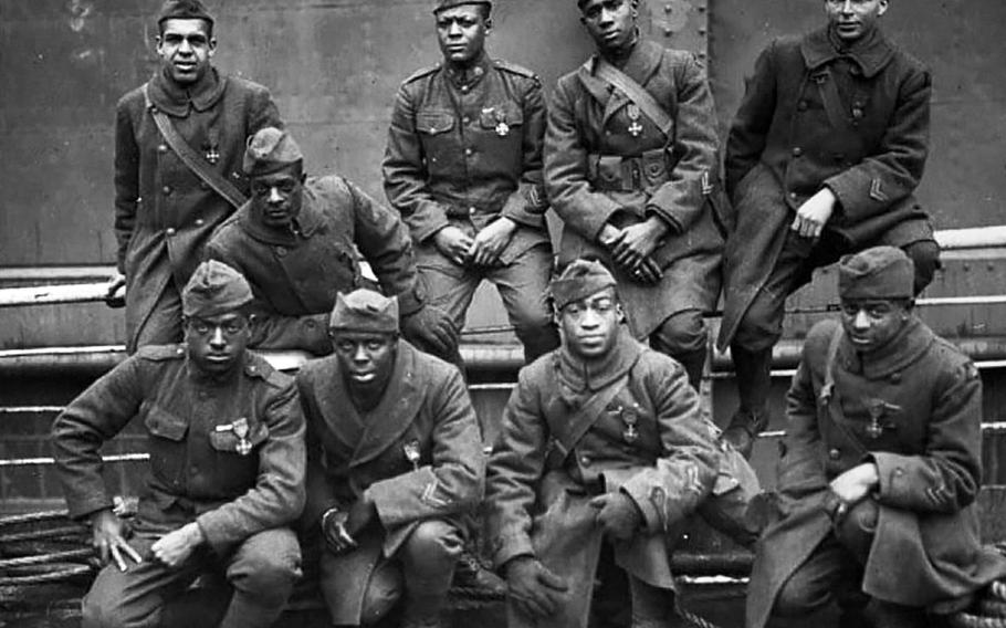 Nine soldiers of the 369th Infantry Regiment, known as the Harlem Hellfighters, were photographed upon their return from World War I.  More than 100 years after earning that nickname, the Army in Sept. 2020 recognized the right of 369th Sustainment Brigade soldiers to call themselves Hellfighters.

