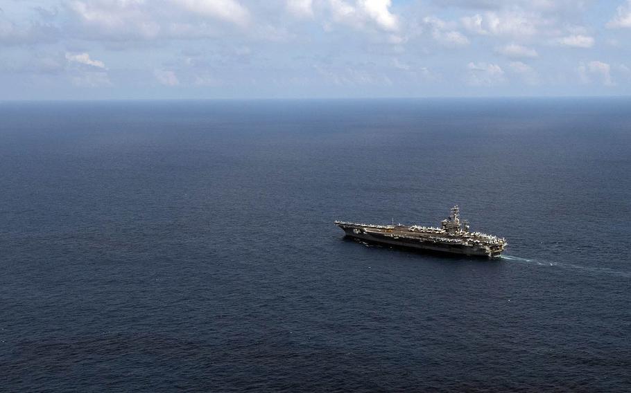 The aircraft carrier USS Nimitz takes part in the annual Malabar exercise in the Indian Ocean, Nov. 20, 2020. 