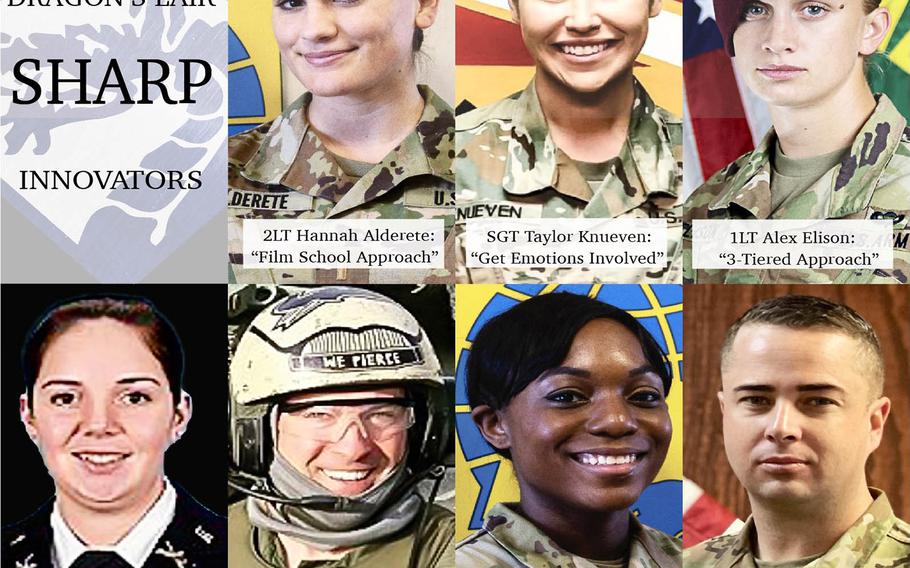 A collage of the seven soldiers who will present their ideas before a panel next week on how to improve the Army’s Sexual Harassment-Assault Response and Prevention program, also known as SHARP.