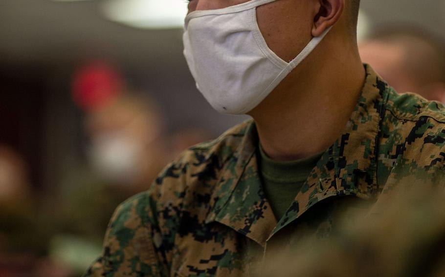 Marine Pfc. Josh Lee, a student with Alpha Company, Infantry Training Battalion, School of Infantry-West, listens to a brief about the new infantry course on Marine Corps Base Camp Pendleton, Calif., Jan. 25, 2021.