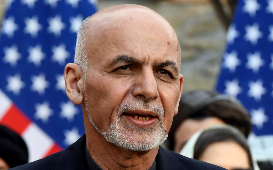 Afghan President Ashraf Ghani speaks at a ceremony in Kabul on Saturday, Feb. 29, 2020.

