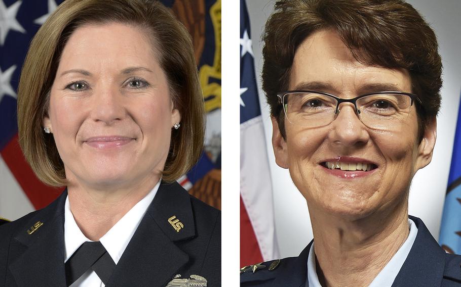 U.S. Army Lt. Gen. Laura J. Richardson, left, and U.S. Air Force Gen. Jacqueline D. Van Ovost.