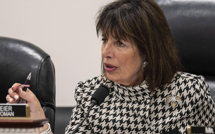 Rep. Jackie Speier, D-Calif., is shown at a Feb. 5, 2020 hearing on Capitol Hill. “We have heard and seen firsthand horror stories in these houses, from mold, to water leaks to incorrect lead abatement that has directly affected the health and safety of these families,” said Speier, who is the chairwoman of the House Armed Services Committee’s subpanel on military personnel.