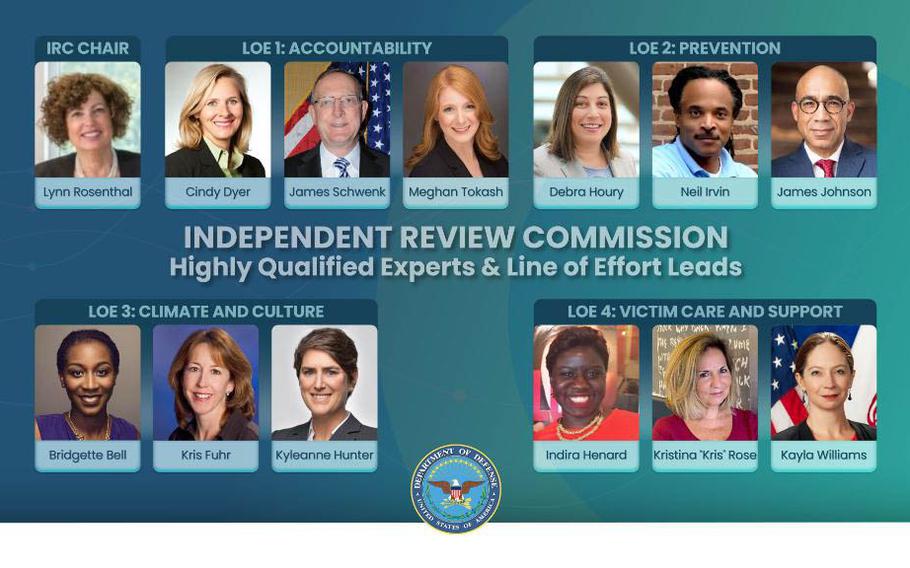 New members of the Pentagon's Independent Review Commission on Sexual Assault in the Military are shown in their assigned lines of effort. Photo courtesy of the U.S. Department of Defense