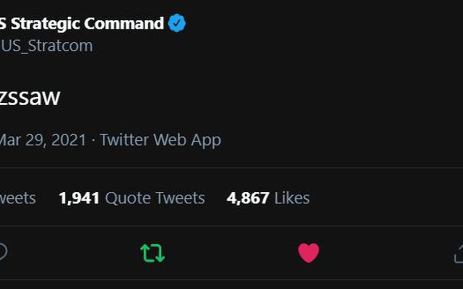 U.S. Strategic Command posted a garbled tweet Monday.