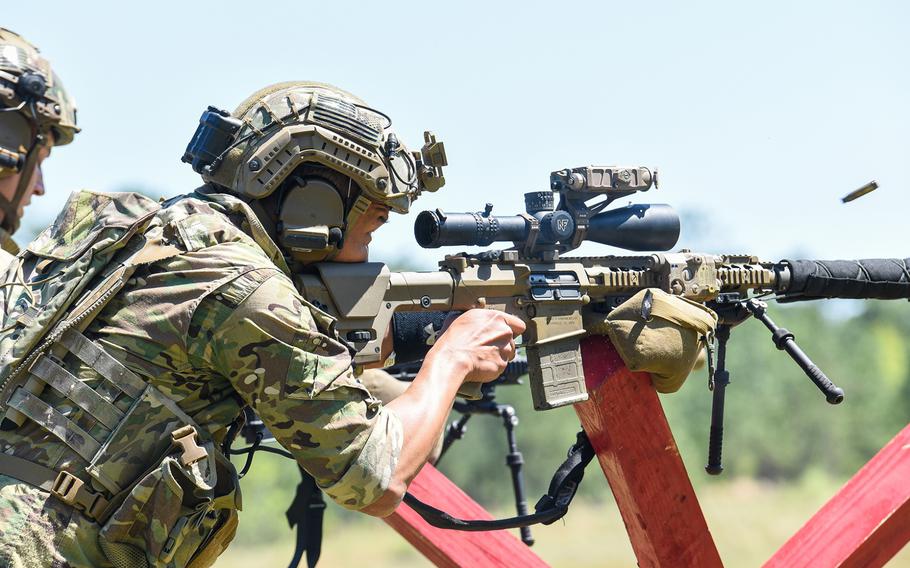 Army snipers compete in the service's Best Sniper competition at Fort Benning in Georgia on Monday, April 12. The four-day competition tests U.S. military sniper teams from the Army, Marine Corps and Coast Guard on a variety of skills meant to determine the Defense Department's top snipers for 2021. 