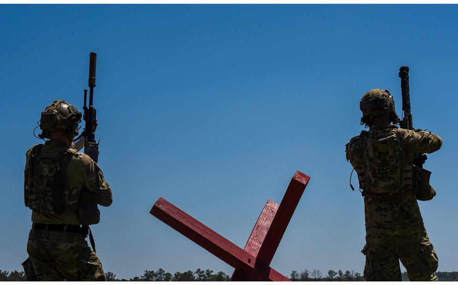 Army snipers compete in the service's Best Sniper competition at Fort Benning in Georgia on Monday, April 12. The four-day competition tests U.S. military sniper teams from the Army, Marine Corps and Coast Guard on a variety of skills meant to determine the Defense Department's top snipers for 2021.