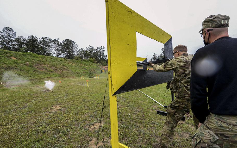 Soldiers compete in the 2021 Best Ranger competition at Fort Benning, Ga. on Friday, April 16. The three-day contest, considered among the Army's most grueling challenges, returned this year after the coronavirus pandemic forced its cancellations in 2020.