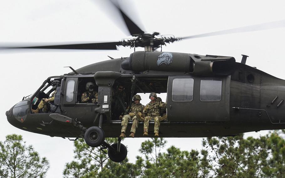 Soldiers compete in the 2021 Best Ranger competition at Fort Benning, Ga. on Friday, April 16. The three-day contest, considered among the Army's most grueling challenges, returned this year after the coronavirus pandemic forced its cancellations in 2020.