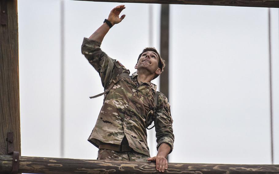 Soldiers compete in the 2021 Best Ranger competition at Fort Benning, Ga. on Friday, April 16. The three-day contest, considered among the Army's most grueling challenges, returned this year after the coronavirus pandemic forced its cancellations in 2020.