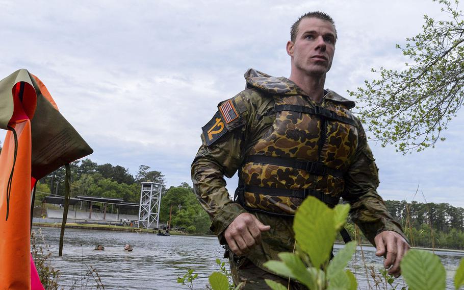 Soldiers compete in the 2021 Best Ranger competition at Fort Benning, Ga. on Friday, April 16. The three-day contest, considered among the Army's most grueling challenges, returned this year after the coronavirus pandemic forced its cancellations in 2020.