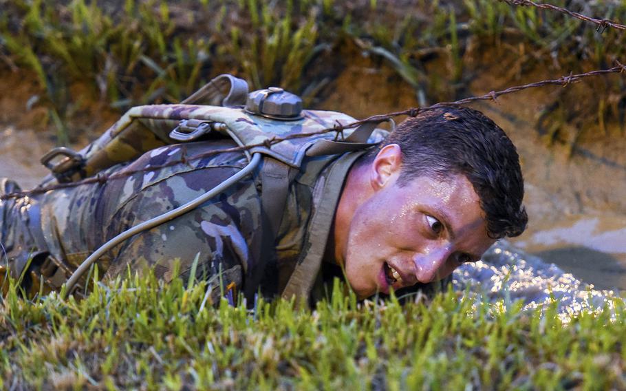 Soldiers compete in the 2021 Best Ranger competition at Fort Benning, Ga. on Friday, April 16. The three-day contest, considered among the Army's most grueling challenges, returned this year after the coronavirus pandemic forced its cancellations in 2020.