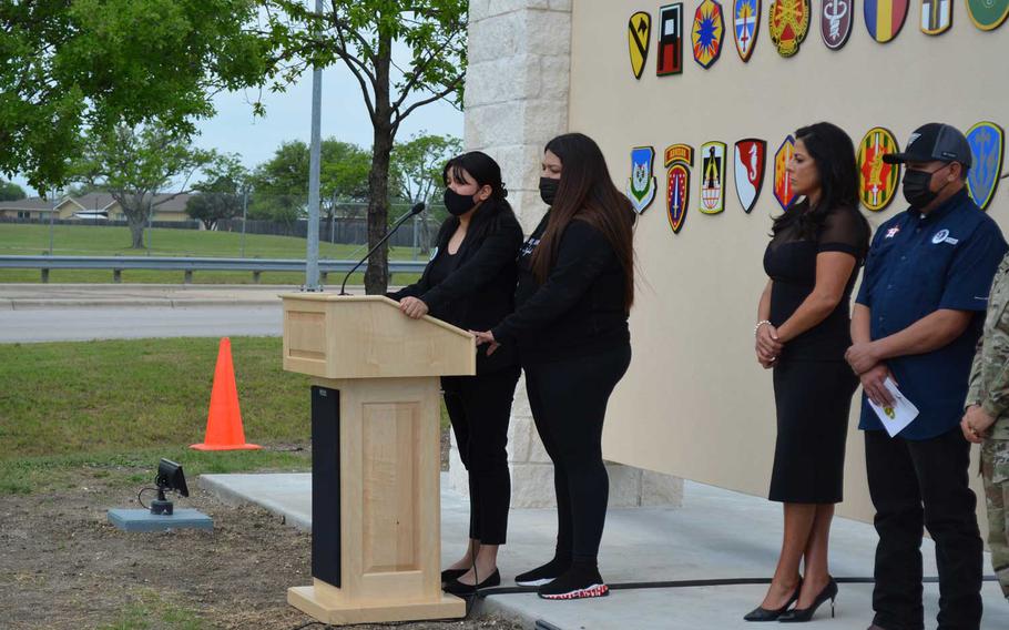 Lupe and Mayra Guillen, sisters of Spc. Vanessa Guillen, said the dedication of a gate at Fort Hood, Texas, in honor of their sister on Monday is important so that what happened to her never happens again. Vanessa Guillen, 20, was killed by a fellow soldier in an arms room on base one year ago.