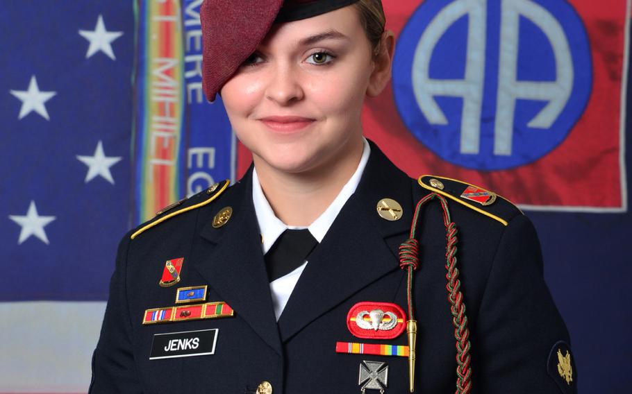 Army Spc. Abigail Jenks, 21, of Gansevoort, N.Y., was killed Monday during a static-line jump as part of the training exercise, said Lt. Col. Mike Burns, a spokesman for the 82nd Airborne Division. She was assigned to the division’s 1st Battalion, 319th Airborne Field Artillery Regiment, 3rd Brigade Combat Team at Fort Bragg, N.C.