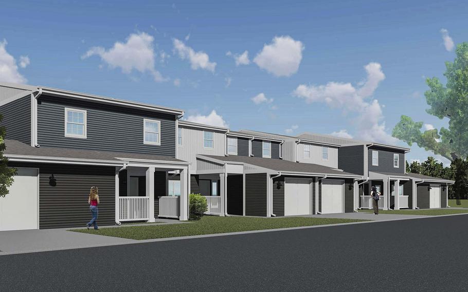 A conceptual exterior illustration of the renovations 170 New Hammond Heights homes will receive as part of the $87.4 million development project underway at Fort Campbell, Ky.