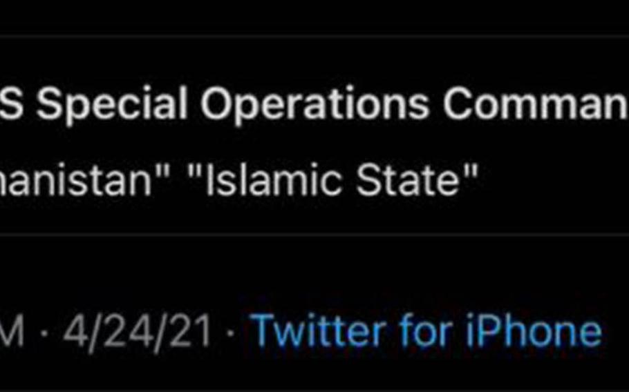 U.S. Special Operations Command Central says a hacker was responsible for a "misleading message" posted to its Twitter account over the weekend.