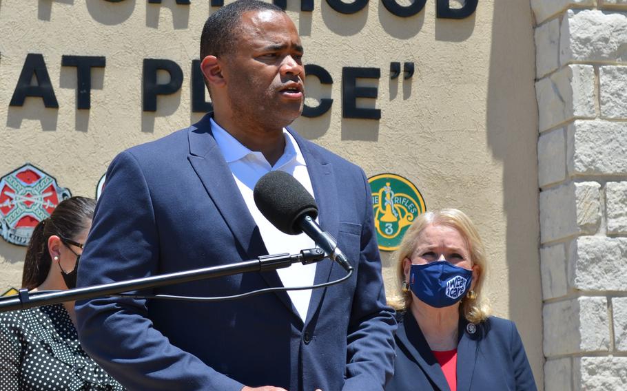 Rep. Marc Veasey, D-Texas, a member of the House Armed Services Committee, participated in a two-day visit to Fort Hood, Texas, as part of an investigation into the culture and command climate for soldiers stationed there. 
