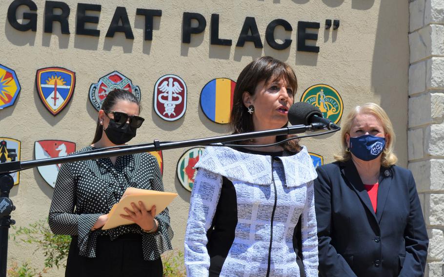 Rep. Jackie Speier, D-Calif., chairwoman of the House Armed Services Committee subpanel on military personnel, addressed conditions at Fort Hood, Texas, following a tour of the base Thursday. She and fellow committee members visited the base for a second time in eight months as part of an investigation into the culture and conditions of soldiers stationed there. 

