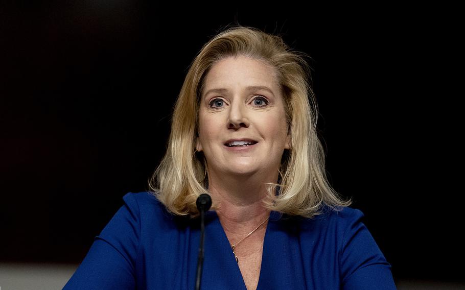 Nominee to be Secretary of the Army Christine Wormuth speaks during a Senate Armed Services Committee nomination hearing on Capitol Hill in Washington, Thursday, May 13, 2021. 