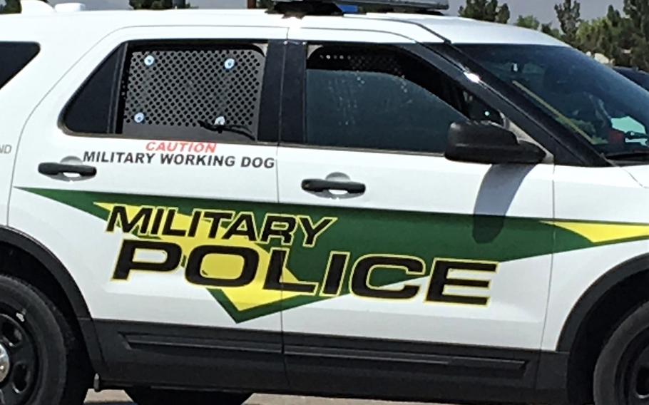 Military police vehicle at Fort Bliss in Texas. 