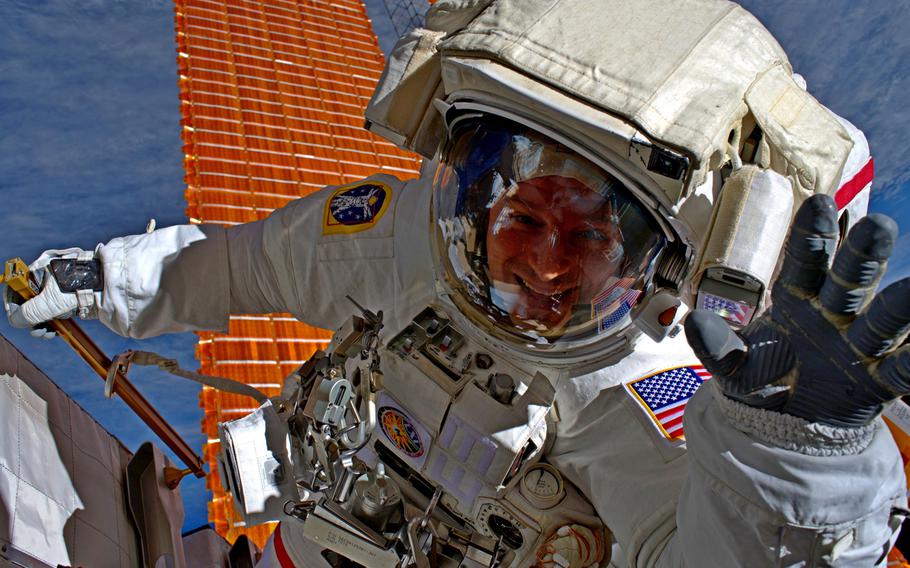 Army Col. Andrew Morgan is pictured here on a spacewalk on Friday, Oct. 11, 2019, in a photo taken by NASA Astronaut Christina Koch while the duo were upgrading the International Space Station's solar array batteries. Morgan, a special operations physician, is the commander of the U.S. Army Space and Missile Defense Command's Army Astronaut Detachment at Johnson Space Center, Texas, and the space station's flight engineer.

