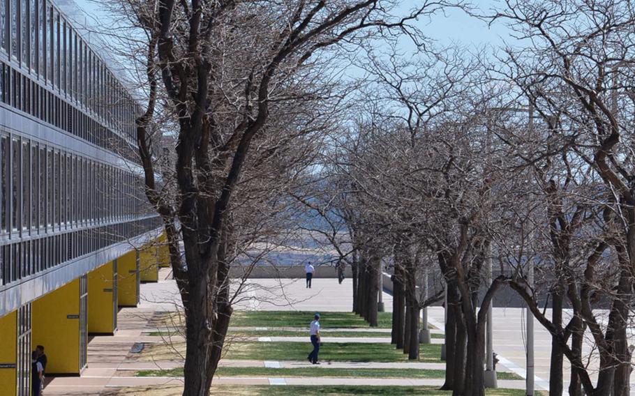 The cadet area at the U.S. Air Force Academy in Colorado Springs, Colo., in April 2017. A cadet was found dead at the academy on Thursday, March 26, 2020, a statement from leadership said. The death is not thought to be linked to the coronavirus.
