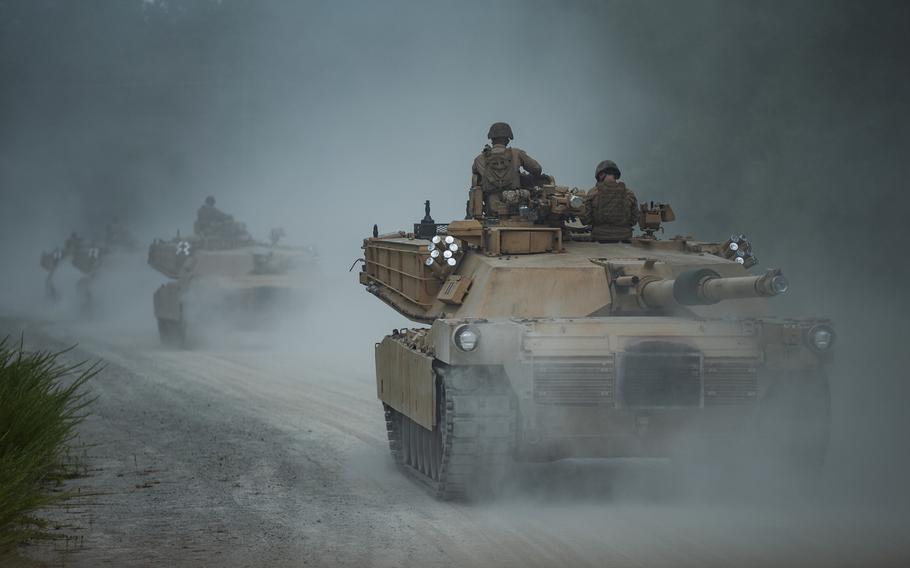 Marines with 2nd Tank Battalion, 2nd Marine Division, track through tank trails on Camp Lejeune, N.C., for the last time, July 27, 2020. After serving in the division for more than three quarters of a century, 2nd Tank Battalion, as well as all other Marine tank units, will deactivate in response to a future redesign of the Marine Corps.

