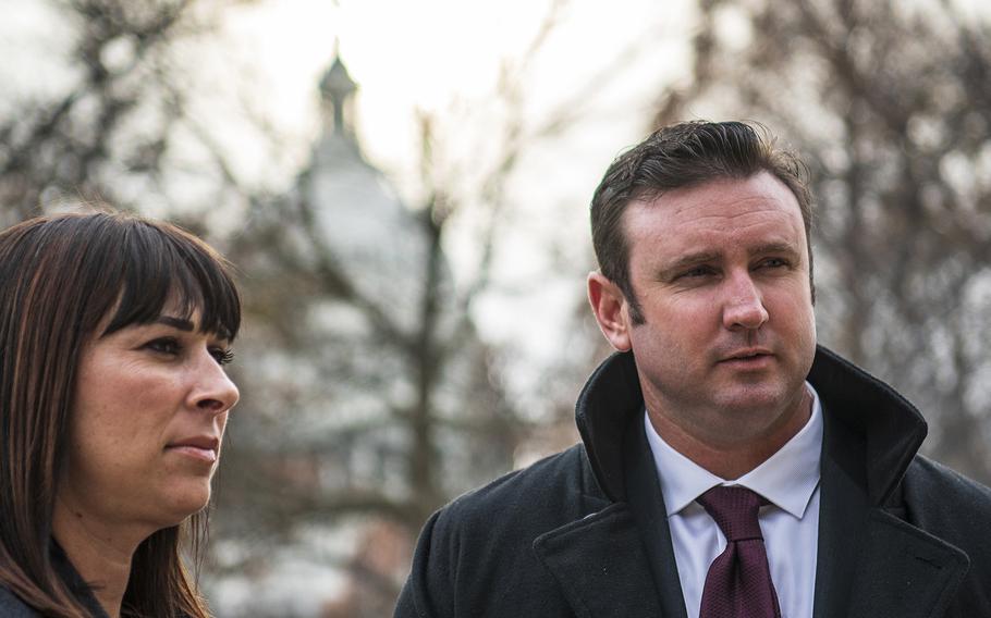 Army Master Sgt. Richard Stayskal, a Green Beret suffering from terminal lung cancer, arrives on Capitol Hill in Washington with his wife Meg in December 2018. Stayskal said doctors at Fort Bragg, N.C., missed the tumor on his lung evident in a scan six months earlier. Stayskal’s story helped inspire Congress to change a more than 70-year-old law to allow service members to file medical malpractice claims against the Defense Department.