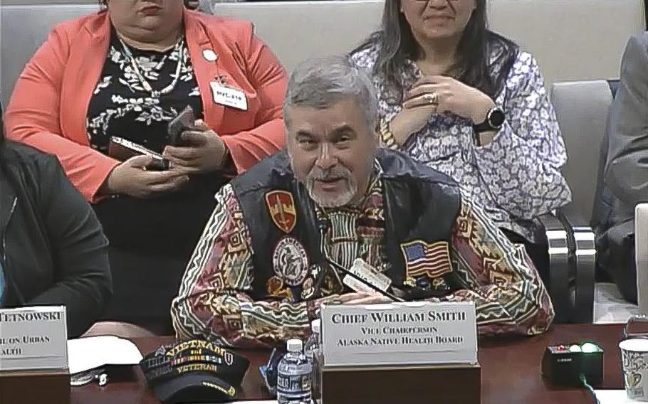 A video screen grab shows Chief William Smith, with the Alaska Native Health Board, testifying at a hearing on Capitol Hill on Oct. 30, 2019.