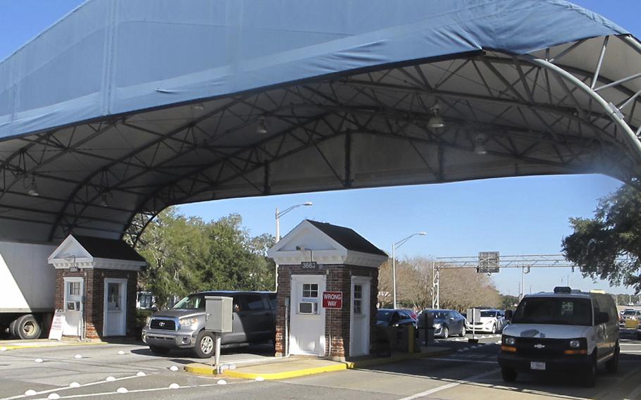 The entrance to the Naval Air Station Pensacola, Fla., on  Jan. 29, 2016.