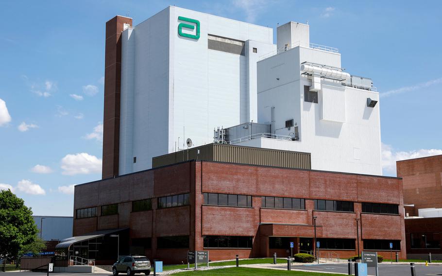 The Abbott manufacturing facility in Sturgis, Michigan, on May 13, 2022. Less than two weeks after restarting formula production at its Michigan facility, Abbott again had to halt manufacturing there amid flooding. 