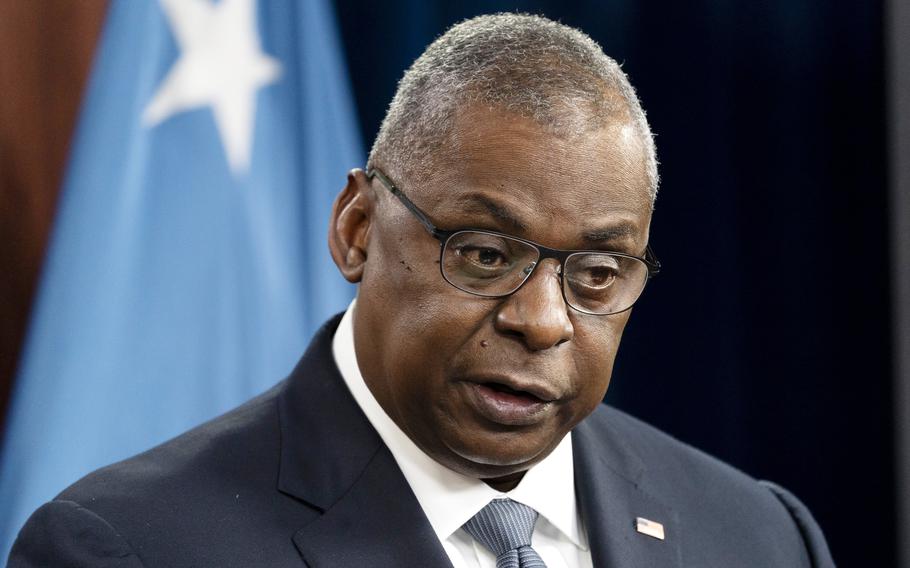 Defense Secretary Lloyd Austin speaks during a news briefing at the Pentagon on Wednesday, Nov. 17, 2021. 