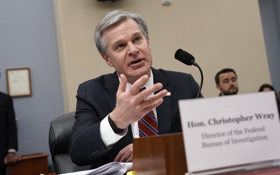 FBI Director Christopher Wray testifies before a House Select Committee on Intelligence Hearing on World Wide Threats on Capitol Hill in Washington, D.C., on Thursday, March 9, 2023. 