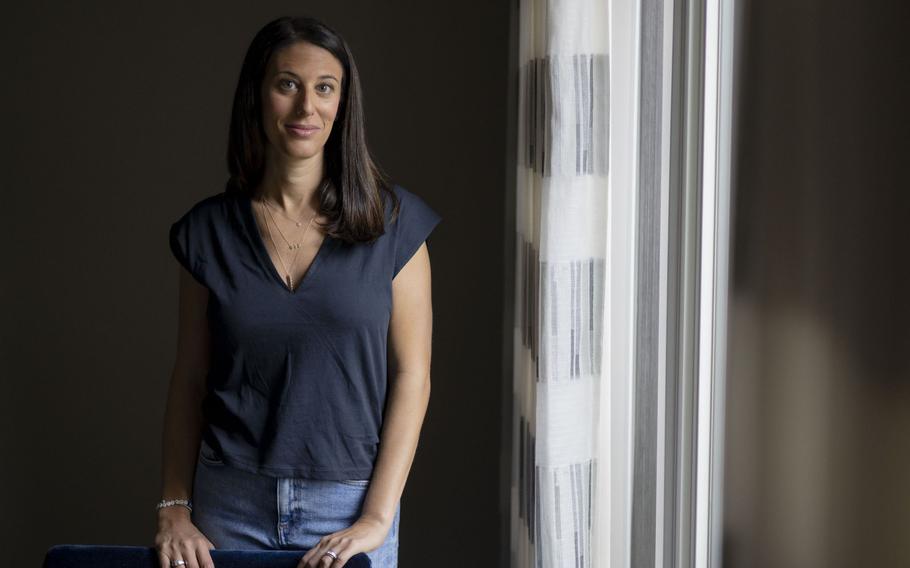 Lindsey Hartman, a survivor of the July Fourth parade shooting, at home in Highland Park on Apr. 16, 2023, before traveling to Washington for a gun legislation march. 