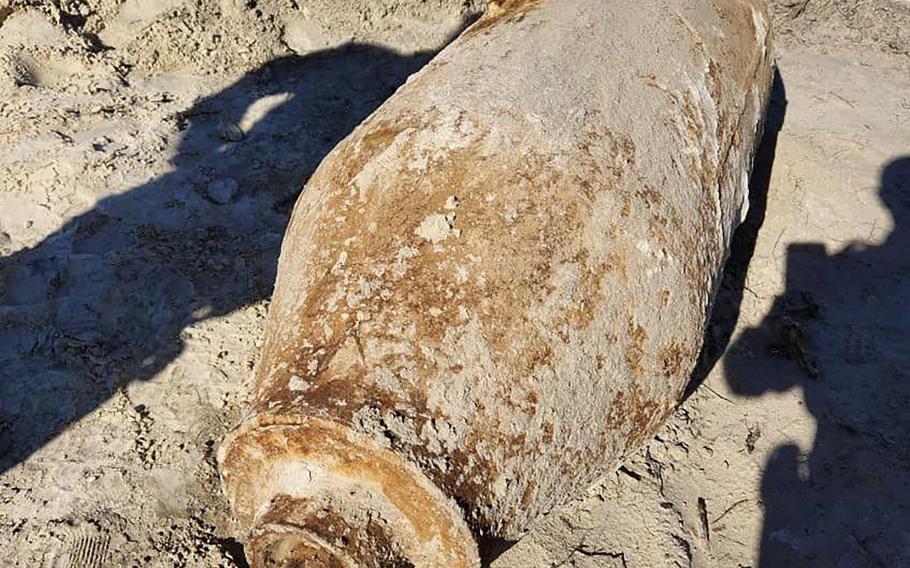 The Hernando County, Florida, Sheriff's Office posted this photo on Facebook after Sheriff Al Nienhuis said construction workers found a "a World War II era, 1,000-pound bomb" near Brooksville-Tampa Bay Regional Airport on Tuesday, Feb. 6, 2024. 