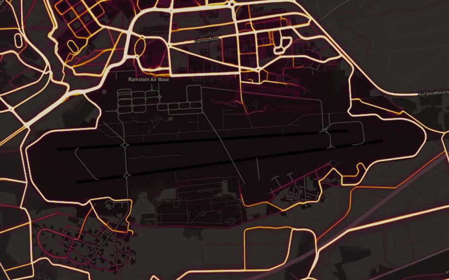 Type “Ramstein Air Base” into Strava’s “Global Heatmap” and you get an outline of the installation in Germany showing plenty of folks running around a flight line used by military planes assigned to the 86th Airlift Wing.