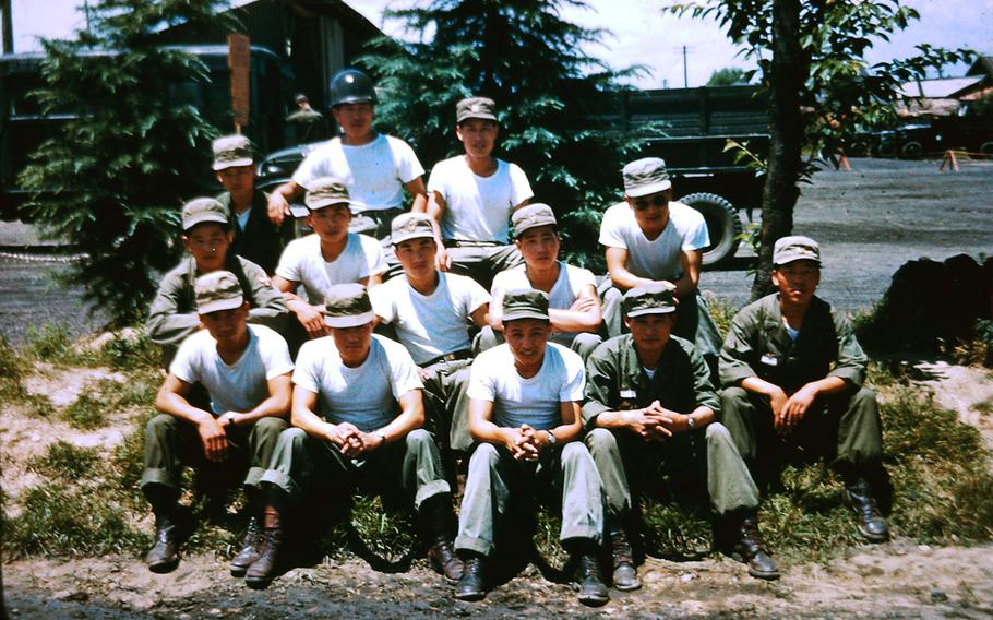 South Korean soldiers called KATUSAs, who are assigned to the U.S. Army, pose for a photo in 1952.