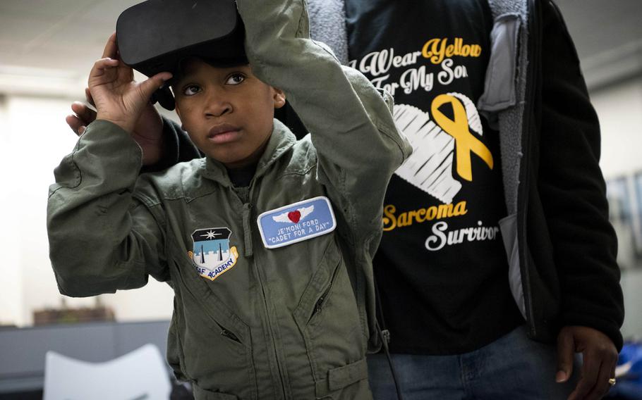 The Air Force Academy's Cadet for a Day program, in partnership with the Make-A-Wish Foundation, hosts 9-year-old Je'Moni Ford and his family, Friday, March 15, 2019. Since 2000, the Cadet for a Day initiative has provided young people facing severe medical challenges with the opportunity to experience life as a cadet.