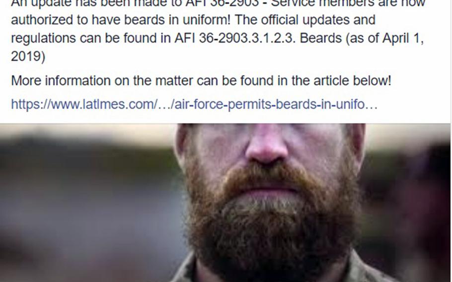 An April Fools' Day Facebook post by Andersen Air Force Base, Guam, announced that the service had authorized airmen to grow beards.