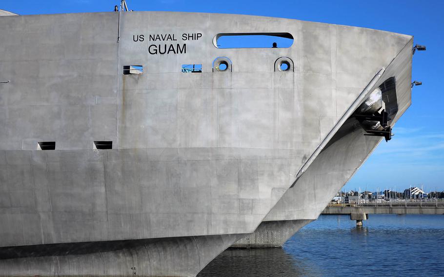 The USNS Guam underwent testing and evaluation at Norfolk, Va., as shown here on Oct 5, 2017.