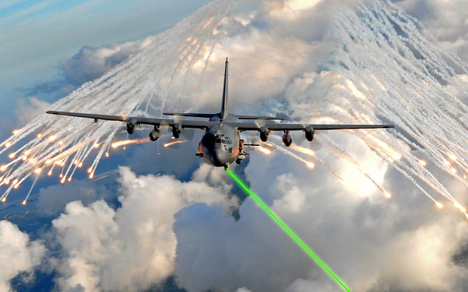 The Air Force aims to install laser-based defense systems on planes by 2021, similar to this illustration. During a series of tests at White Sands Missile Range, N.M., April 23, 2019, the Demonstrator Laser Weapon System, acting as a ground-based test surrogate for the Self-Protect High Energy Laser Demonstrator system, shot down several air-launched missiles in flight.