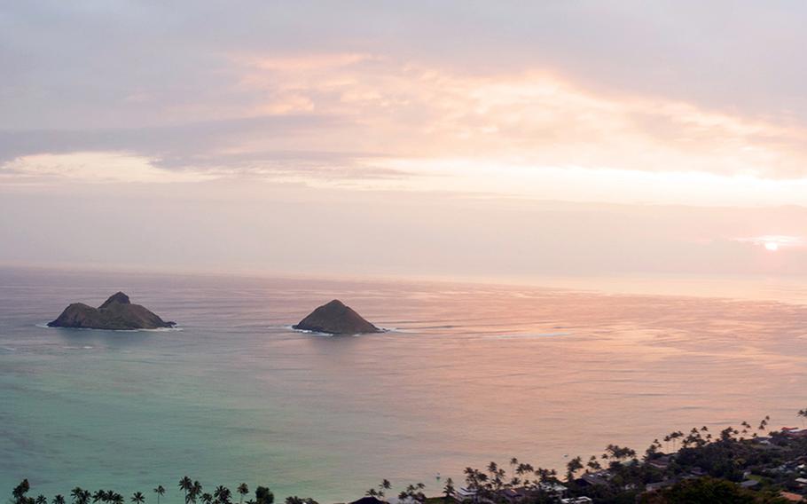 Kailua Bay is seen from the Kaiwa Ridge Trail on Oahu, Hawaii, in January 2016.